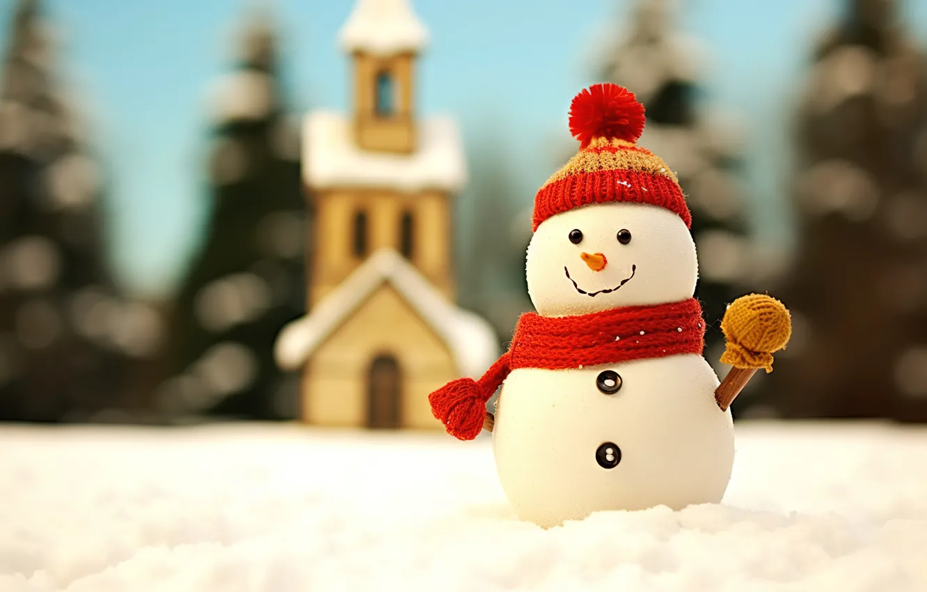 Фото обои зима, снег, снежинки, Новый Год, Рождество, снеговик, happy, Christmas