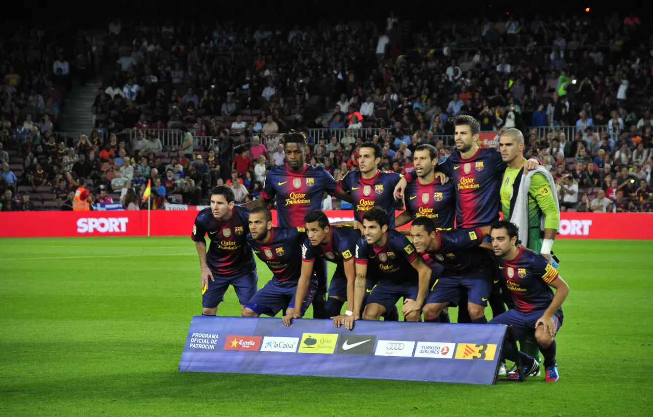 Фото обои футбол, команда, football, Барселона, Фабрегас, Хави, Barcelona, Камп Ноу
