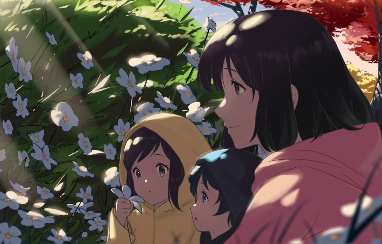 Фото обои девушка, цветы, дети, Hana, Yuki, Ookami Kodomo no Ame to Yuki, Ame, by arttssam
