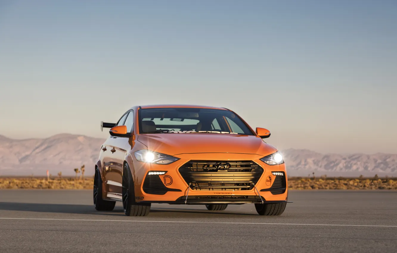 Фото обои Light, Orange, Hyundai, Front, Mountains, SEMA, Sight, SEMA 2017