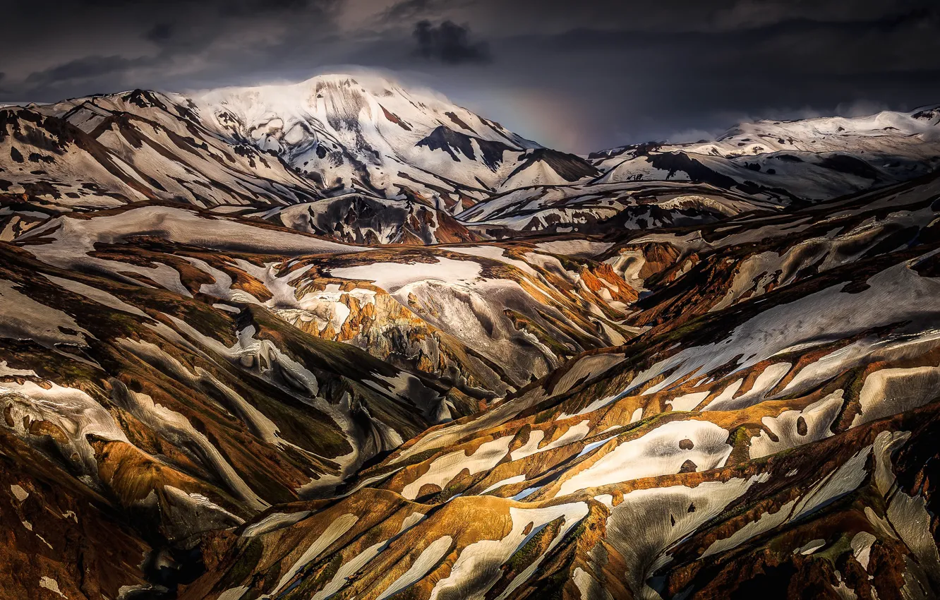 Фото обои снег, горы, холмы, Исландия