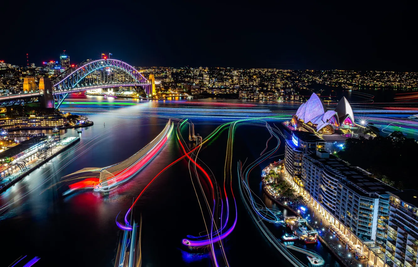 Фото обои lights, сидней, cityscape, sydney, australia, opera house, exhibition, vivid