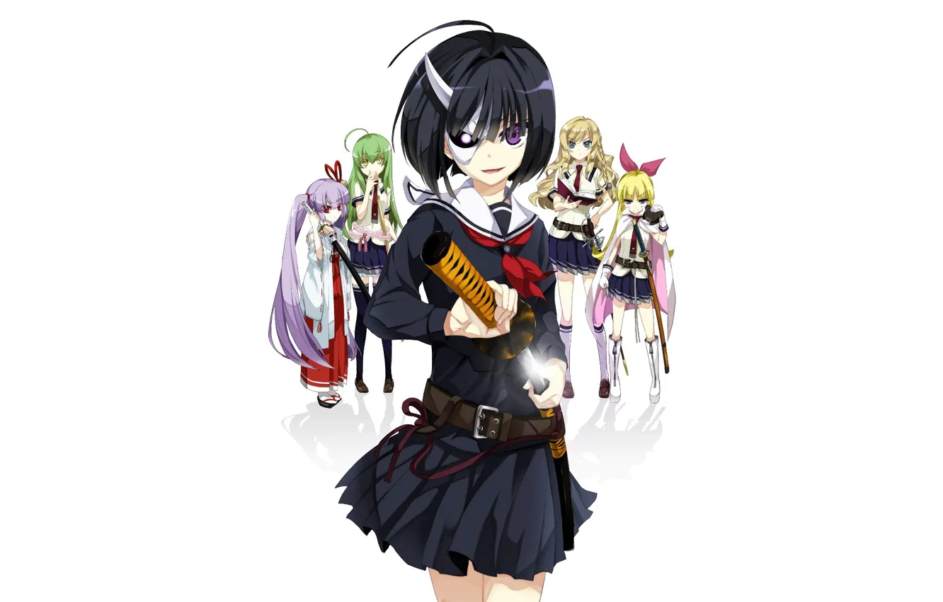 Фото обои girl, sword, anime, katana, ken, blade, mask, bishojo