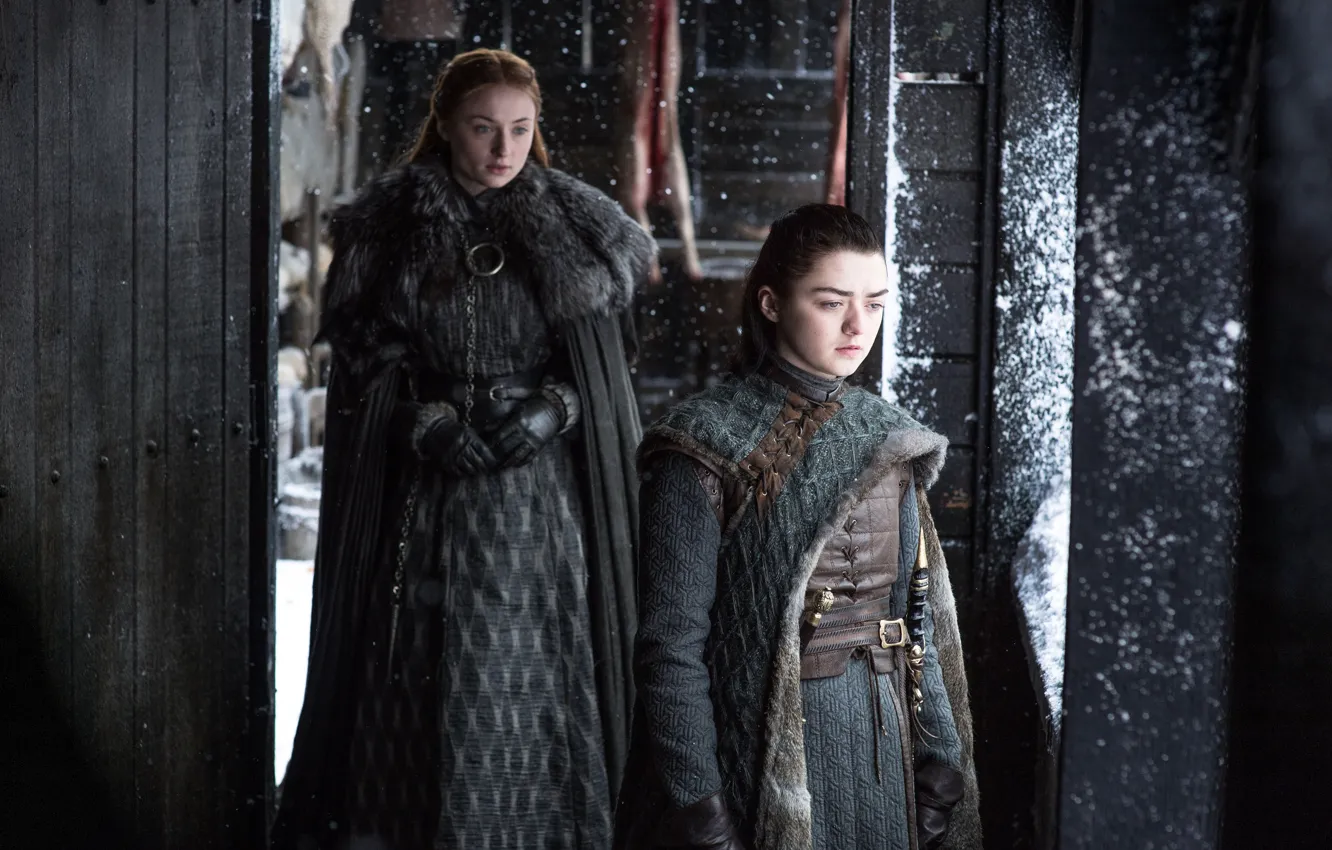 Фото обои Game of Thrones, Winterfell, Arya Stark, Sansa Stark, Maisie Williams