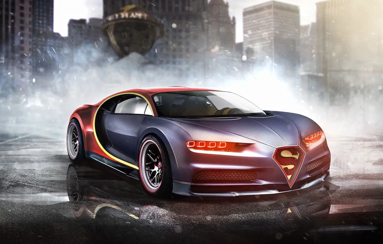 Фото обои авто, Бугатти, Супермен, супергерой, Marvel, Superman, Марвел, Bugatti Chiron