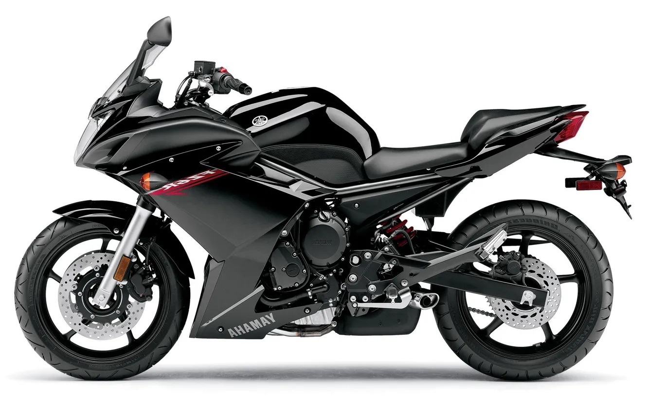 Фото обои черный, белый фон, Yamaha, black, Ямаха, sportbike, спортивный мотоцикл, FZ6R