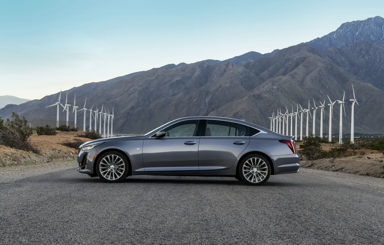 Фото обои серый, Cadillac, седан, в профиль, четырёхдверный, 2020, CT5