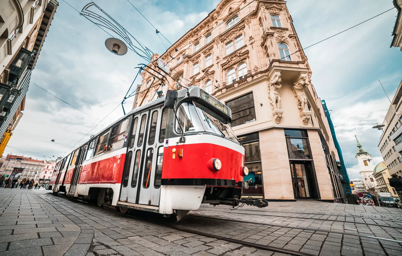 Фото обои город, улица, здание, Чехия, трамвай, Czech Republic