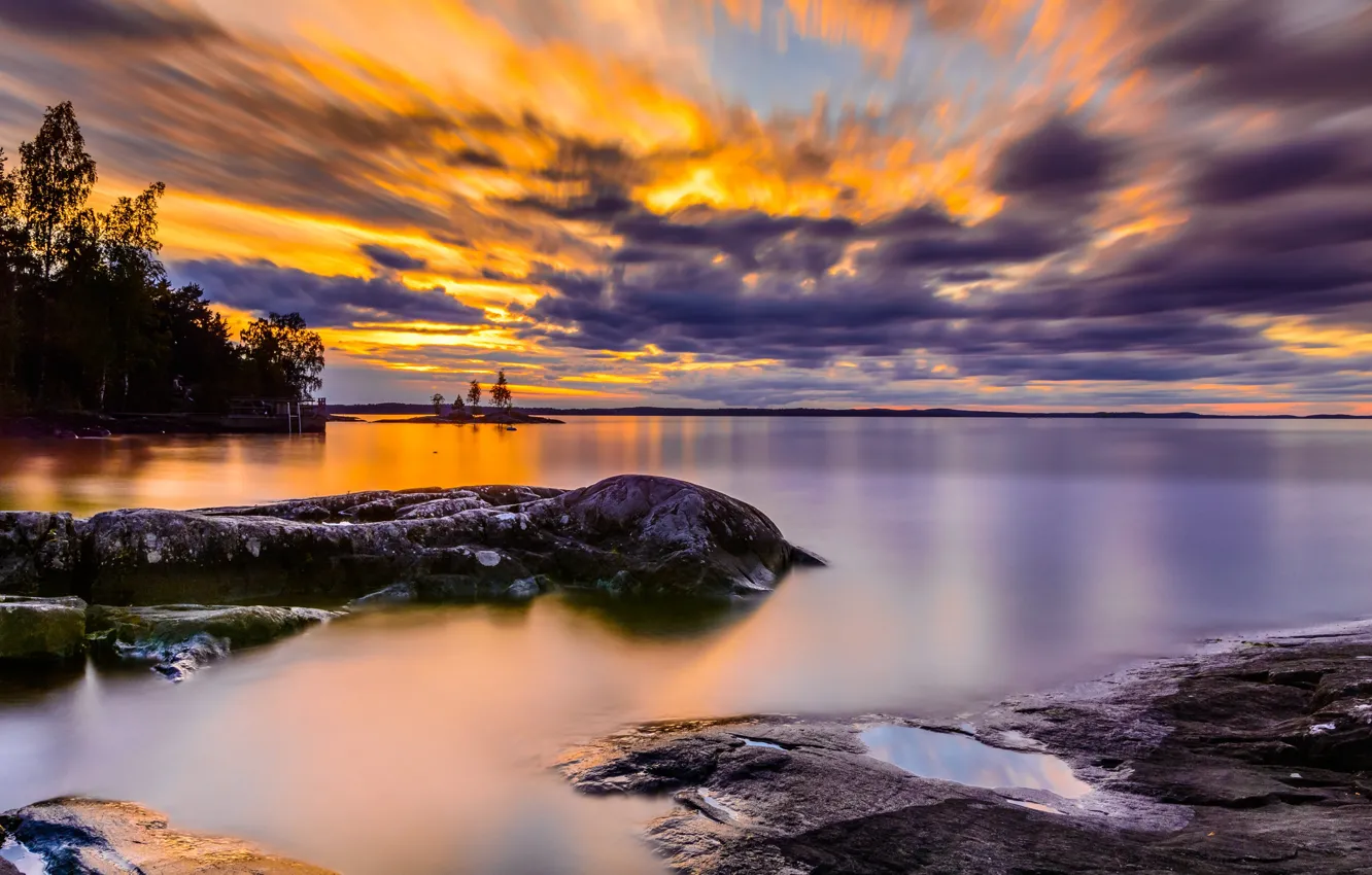Фото обои небо, облака, озеро, берег, спокойствие, Финляндия, Finland, Tampere