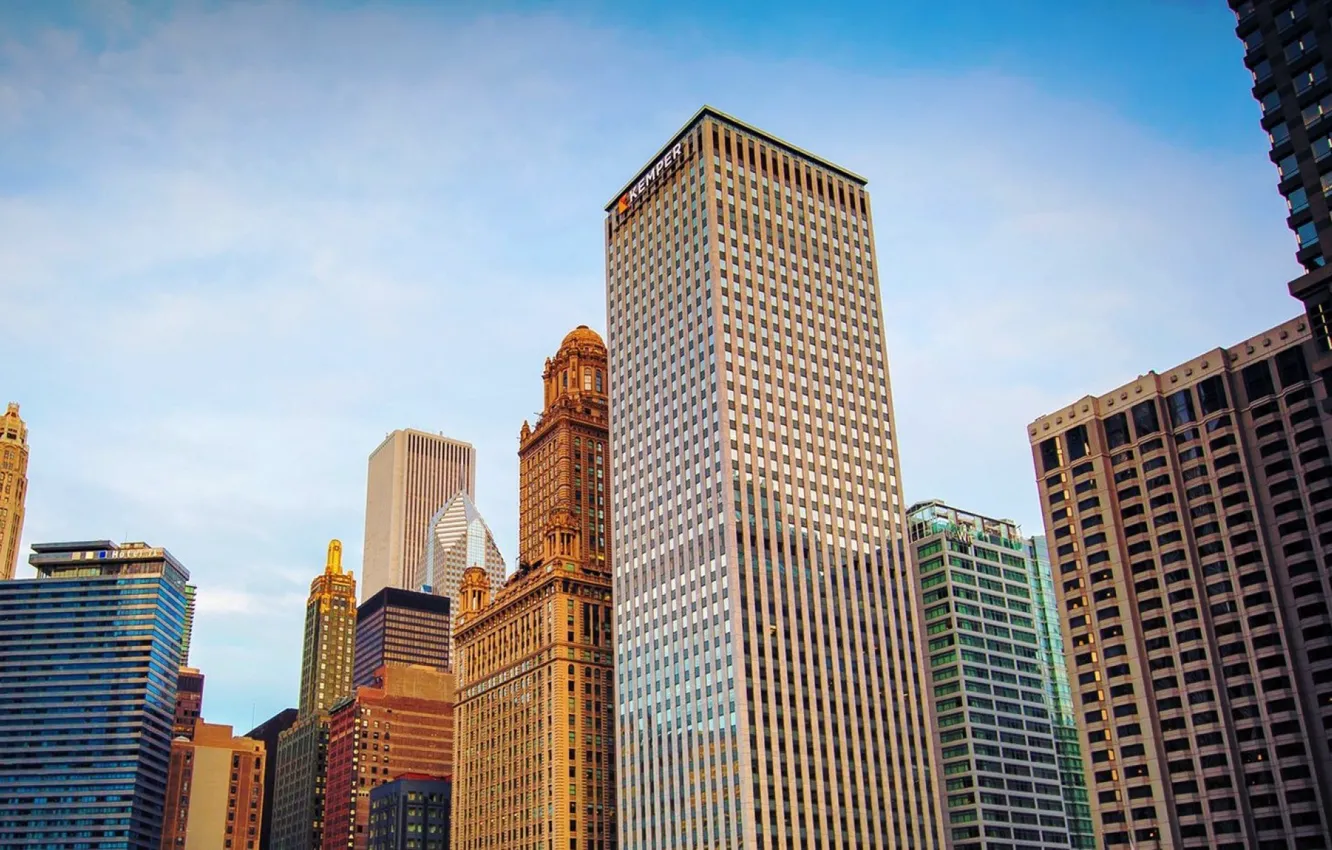Фото обои небо, здания, небоскребы, USA, америка, Иллинойс, чикаго, Chicago