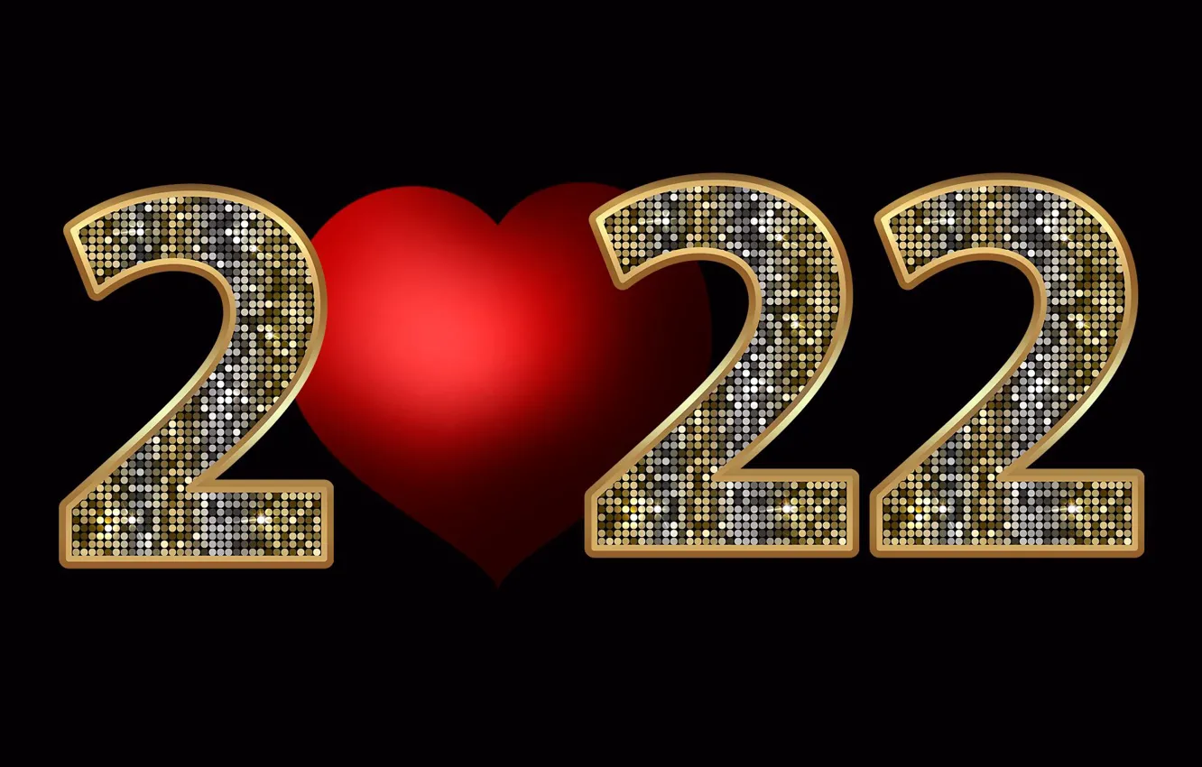 Фото обои праздник, новый год, черный фон, Happy New Year, с новым годом, красное сердце, 2022, Feliz …
