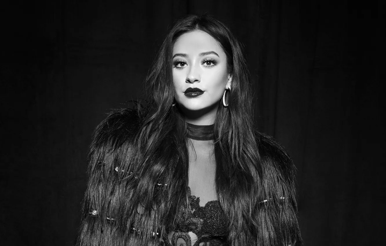 Фото обои актриса, черно-белое, Shay Mitchell