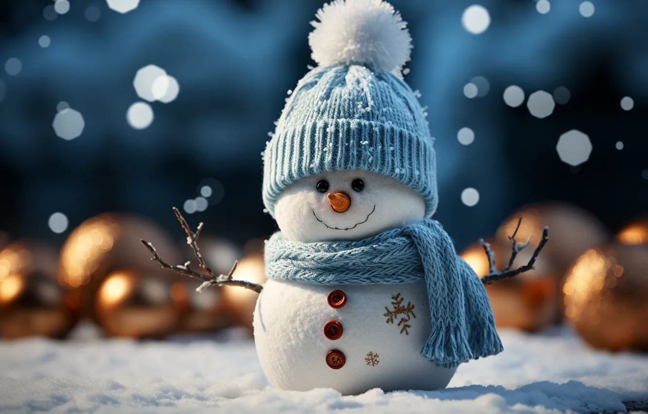 Фото обои зима, снег, Новый Год, Рождество, снеговик, happy, Christmas, night