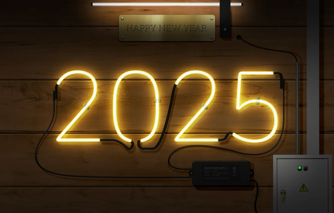 Фото обои new year, happy new year, neon sign, 2025 year