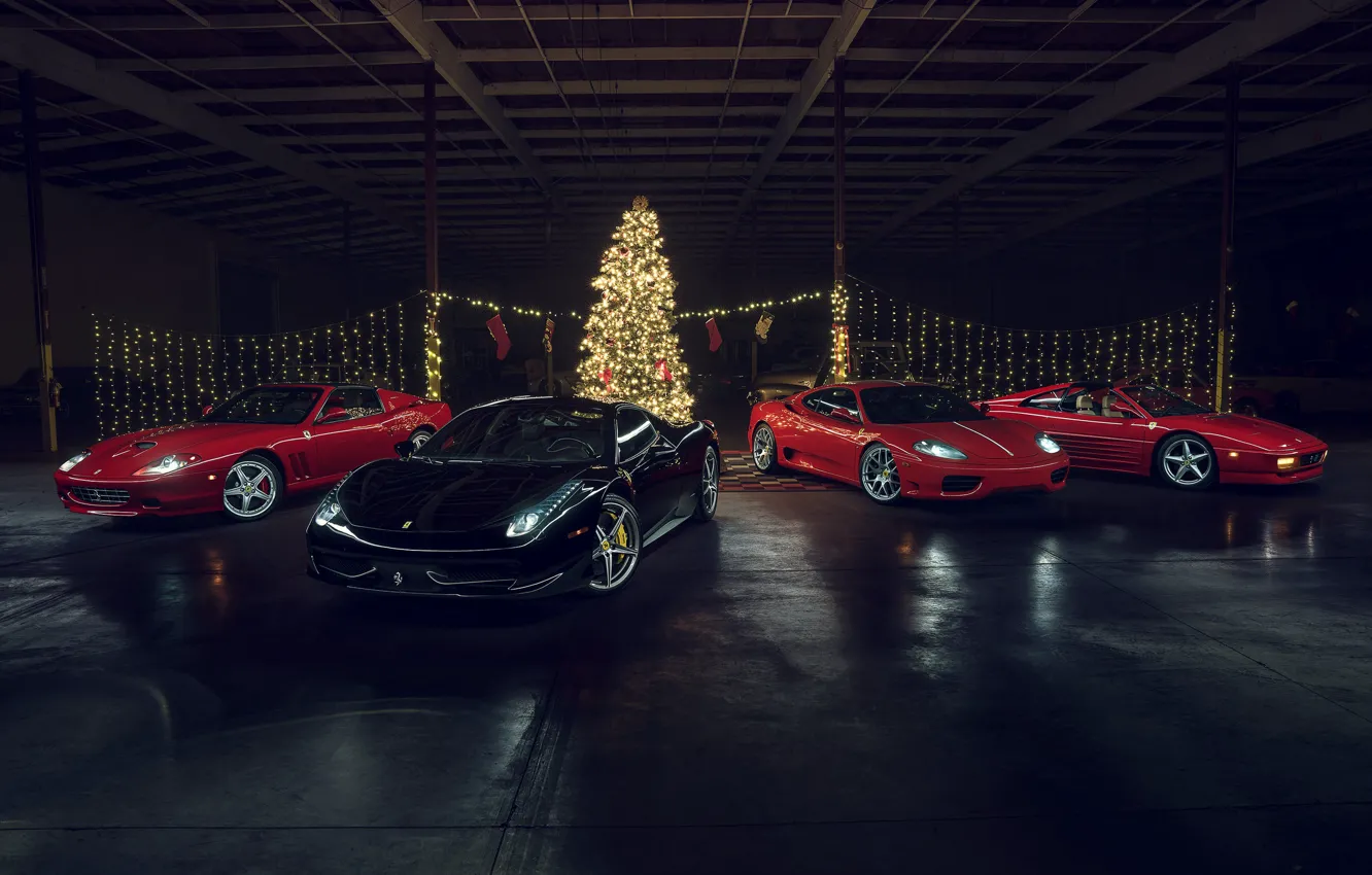 Фото обои F430, Ferrari, Red, Christmas, Califonia, 458 Italia