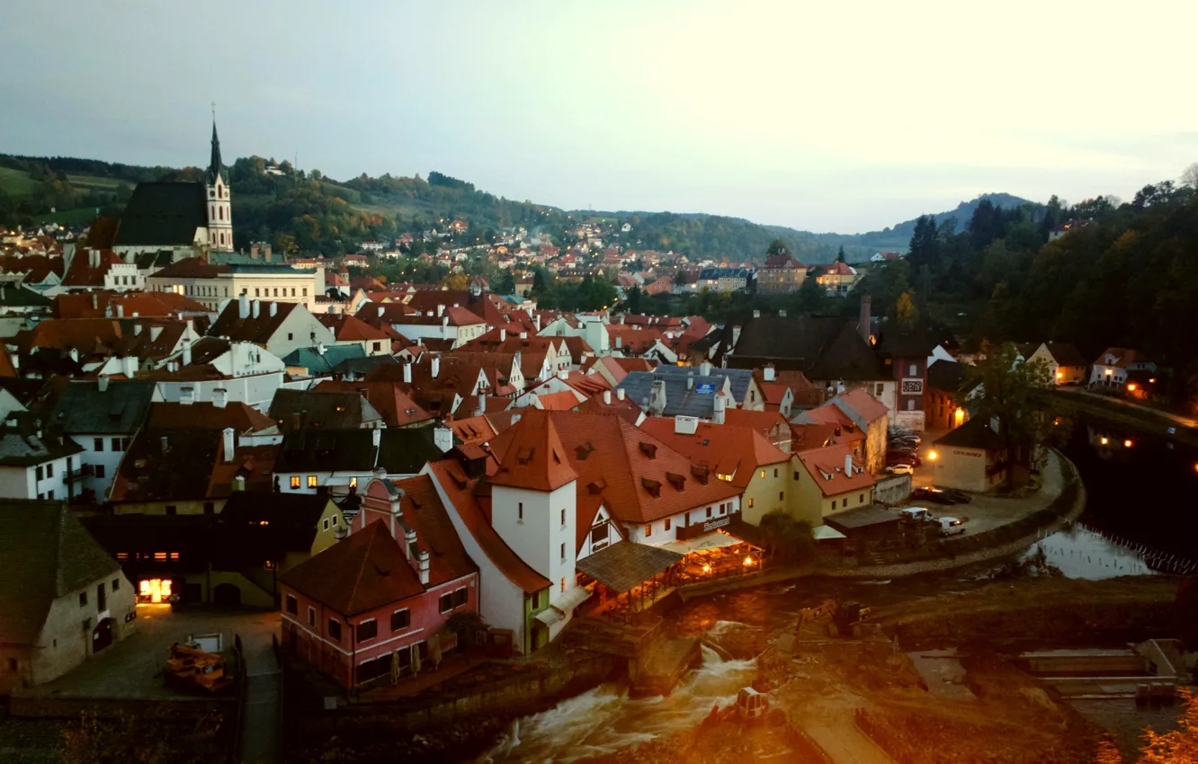 Фото обои город, огни, вечер