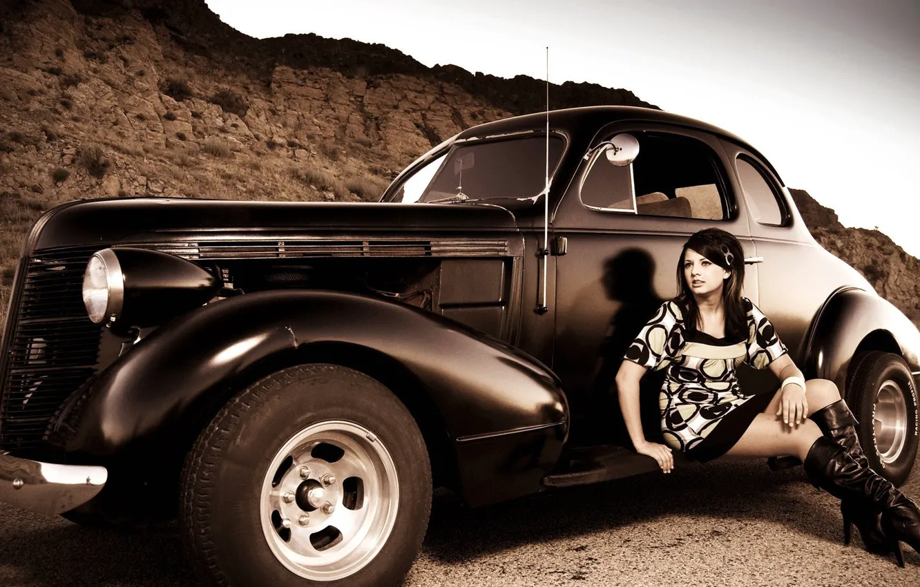 Фото обои car, vintage, hot girl, car and girl, vingage car and girl