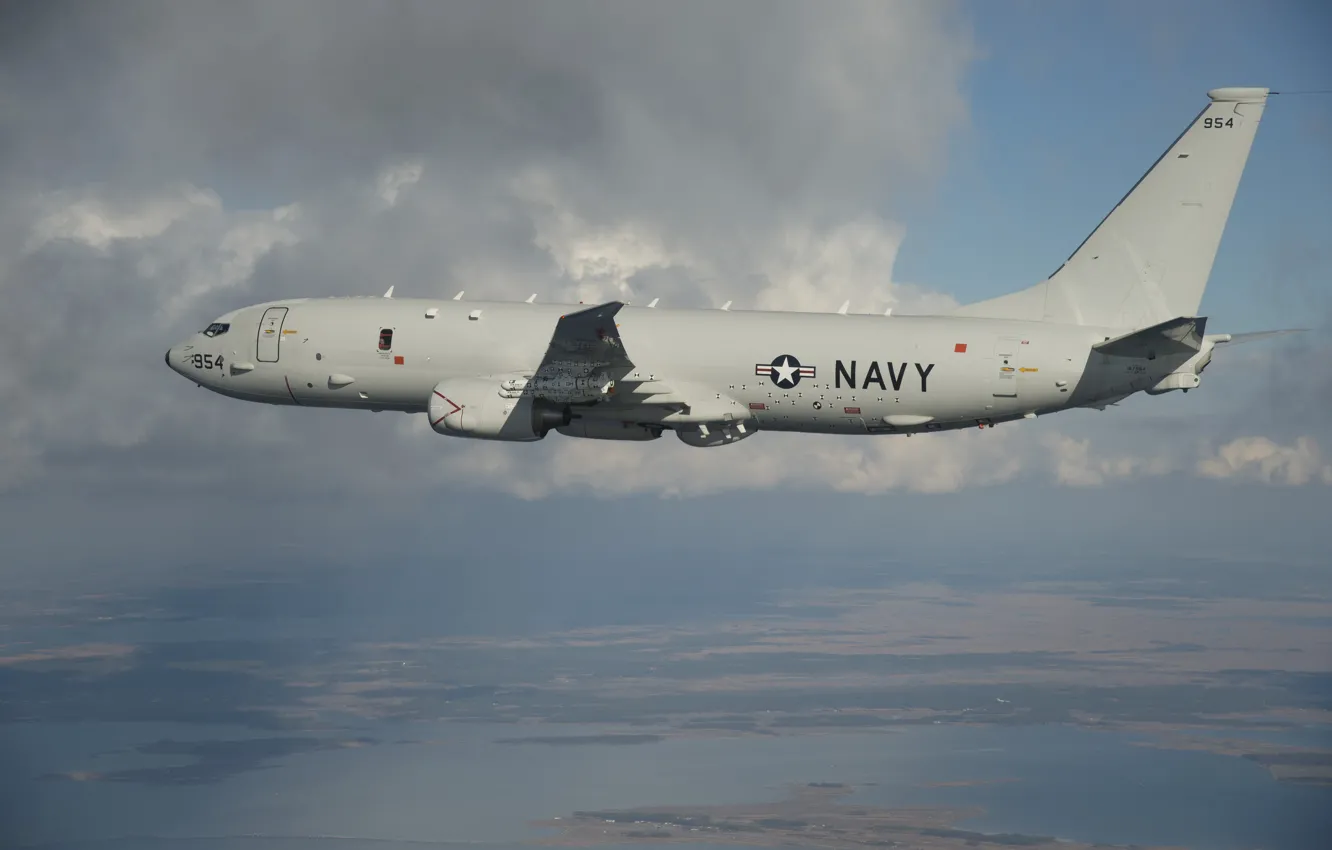 Фото обои Boeing, sky, cloud, navy, Boeing P-8 Poseidon, kumo, Boeing P-8, P-8 Poseidon