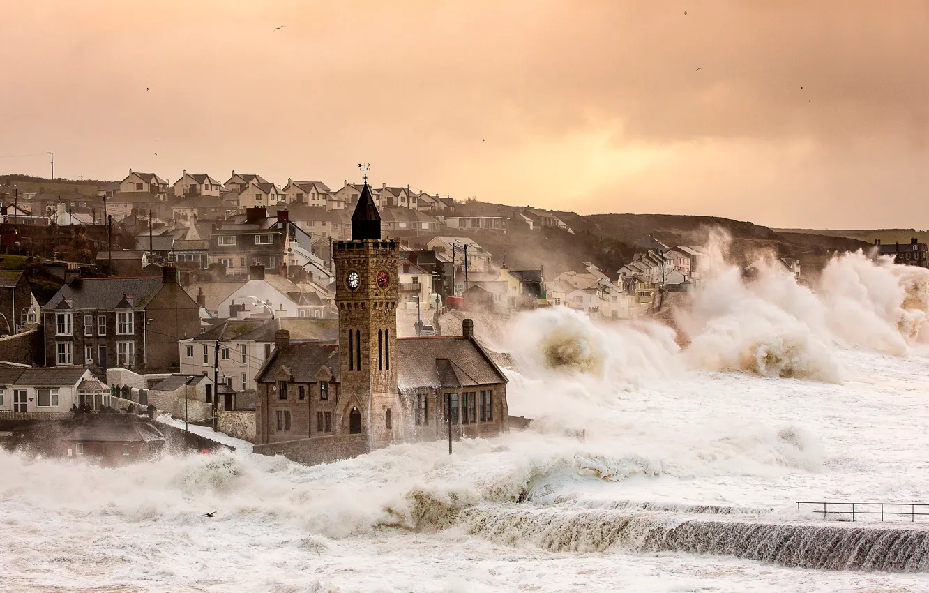 Фото обои шторм, Англия, Великобритания, Porthleven