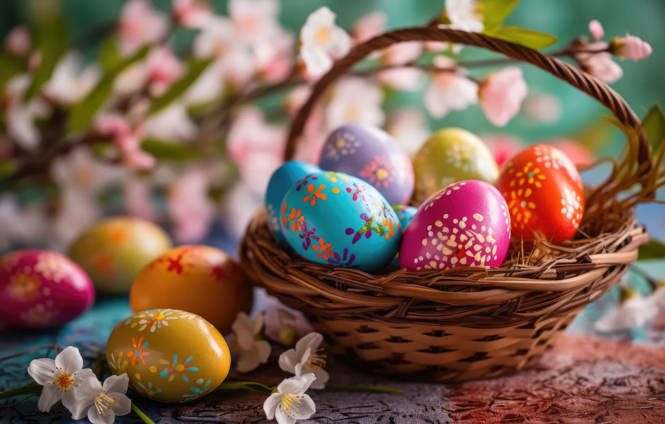 Фото обои цветы, яйца, весна, colorful, Пасха, happy, flowers, spring