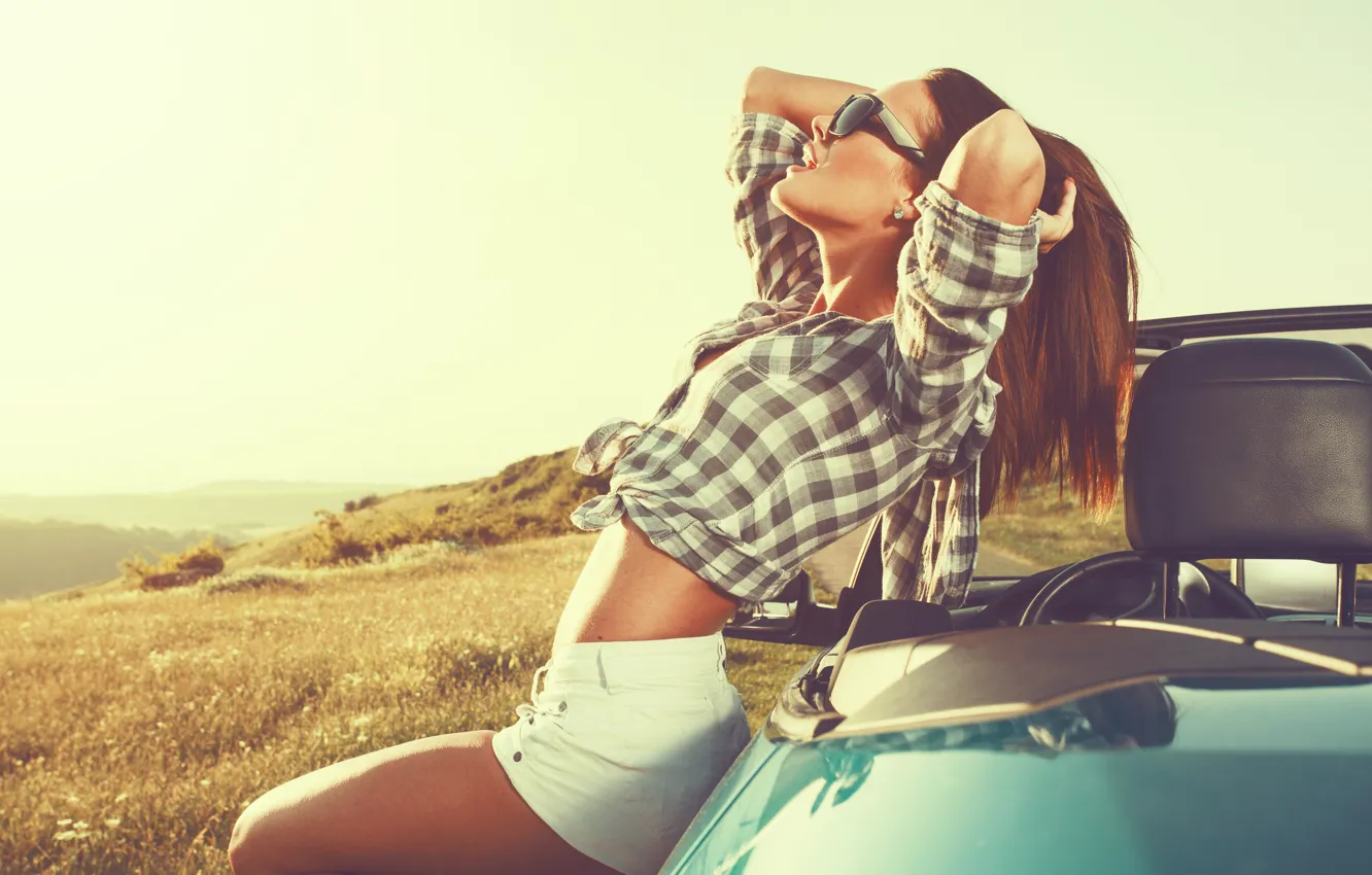 Фото обои car, woman, freedom, relaxation