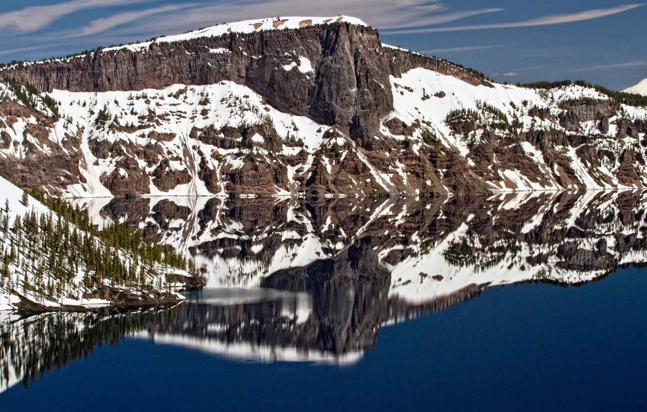Фото обои небо, горы, скала, озеро, отражение, скалы, гора