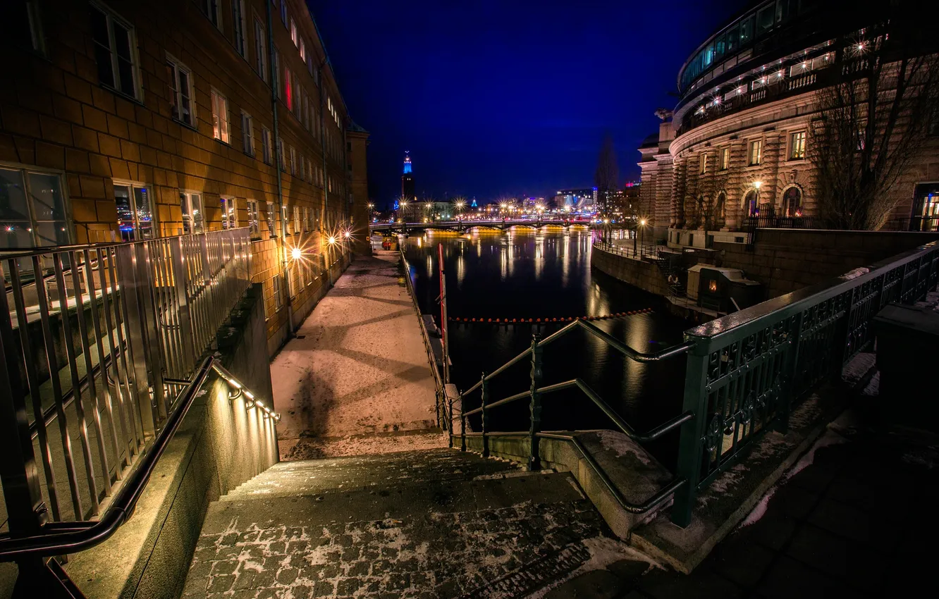 Фото обои ночь, Швеция, Stockholm