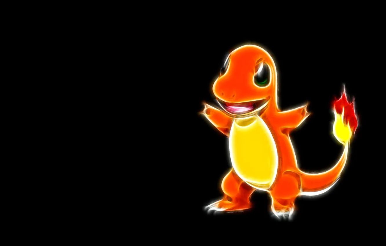 Фото обои светится, покемон, pokemon, Charmander, неоновые линии, Чармандер