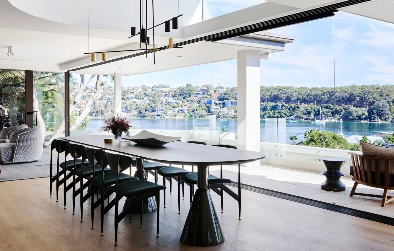 Фото обои интерьер, Австралия, гостиная, Sydney, столовая, Cove House, open dining area, by Decus Interiors