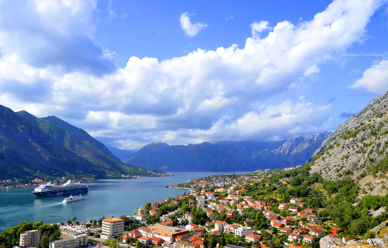 Фото обои море, небо, пейзаж, город, дома, місто, montenegro, черногрия