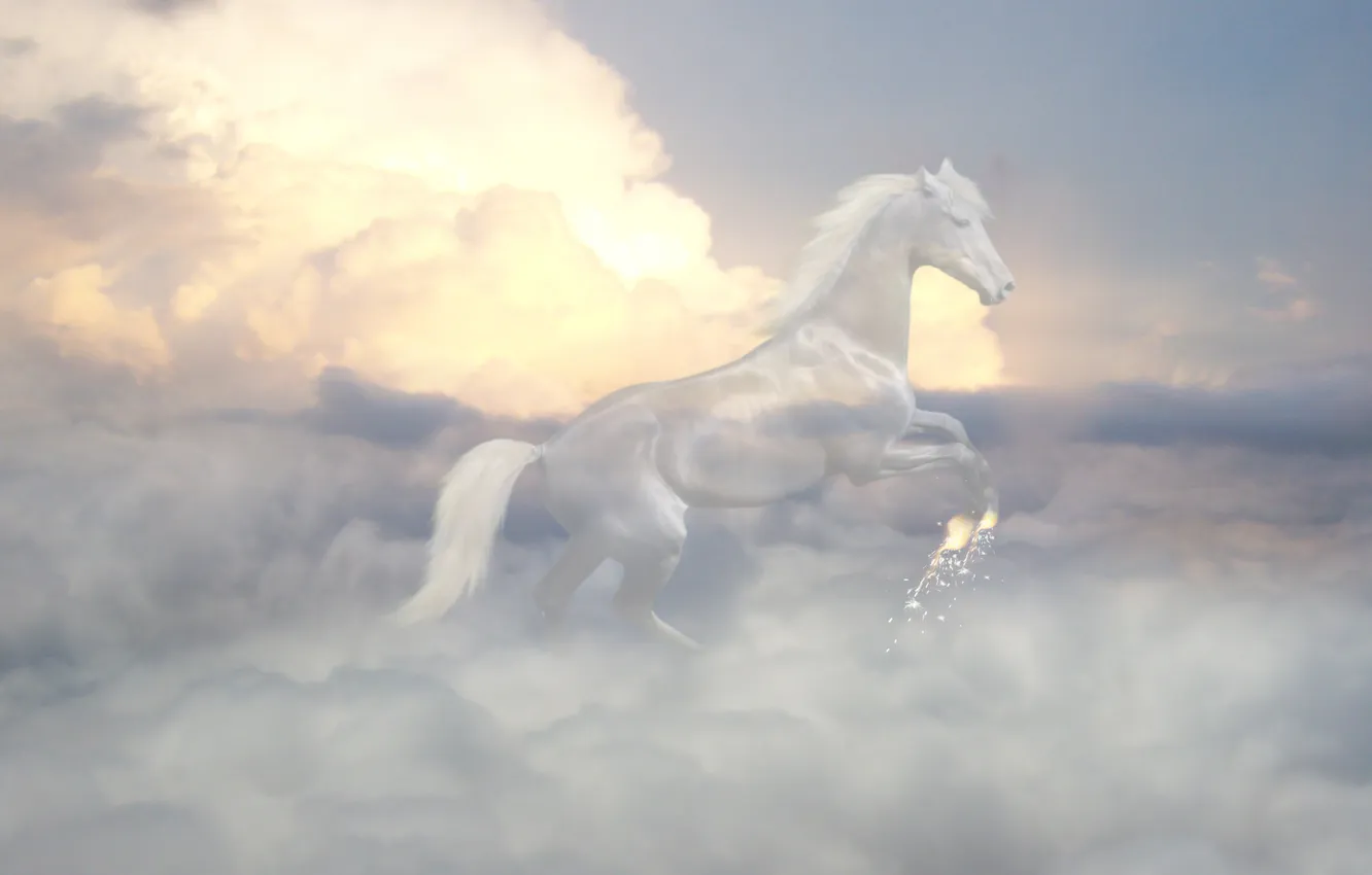 Фото обои небо, прозрачность, облака, Лошадь, призрак