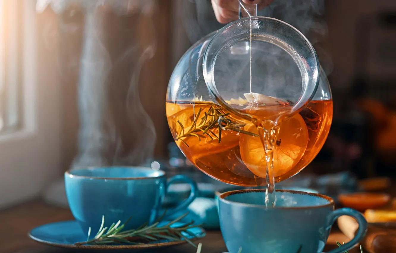 Фото обои лимон, чай, чашка