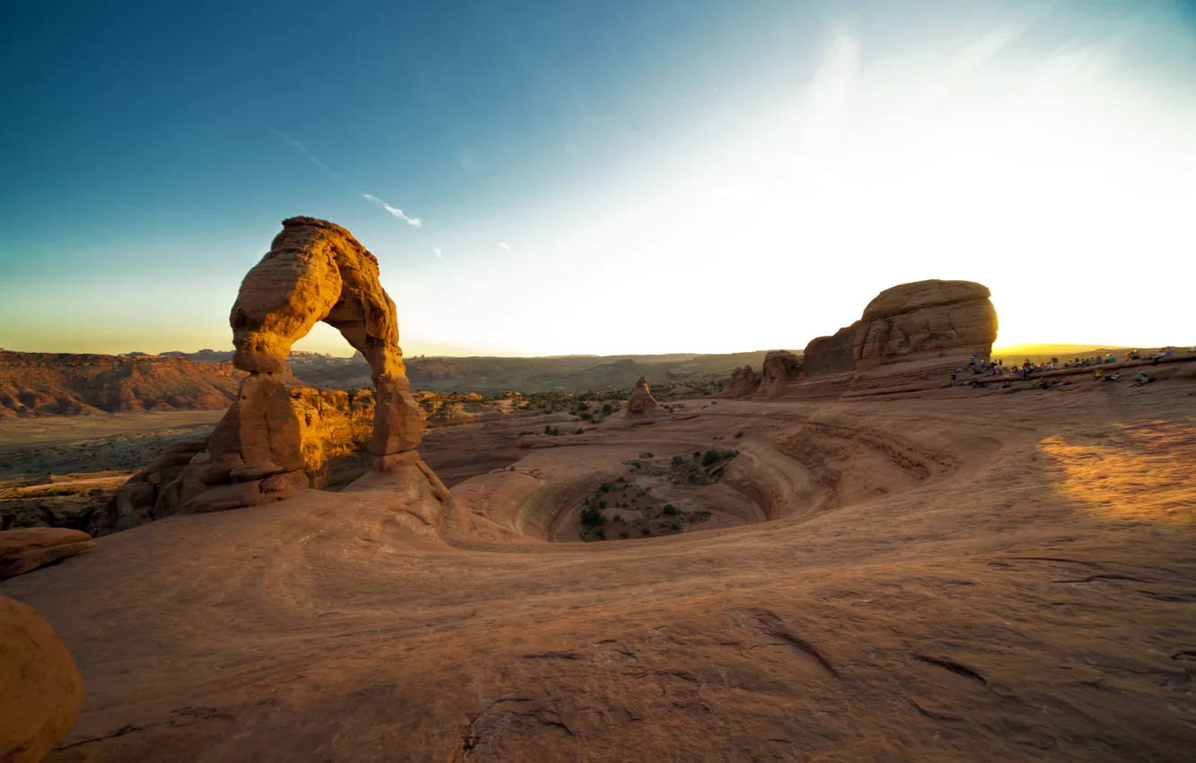 Фото обои закат, скала, каньон, США, sunset, utah, arches national park, delicate arch