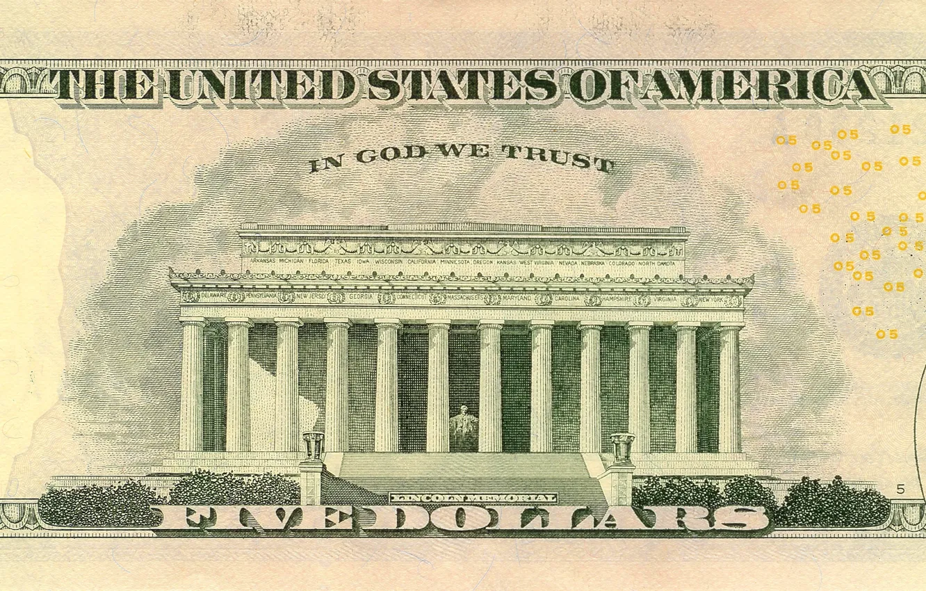Фото обои Dollar, five, states, God, united, America, memorial