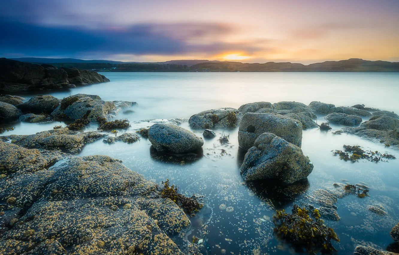 Фото обои море, камни, побережье, Шотландия, Scotland, Kildonan