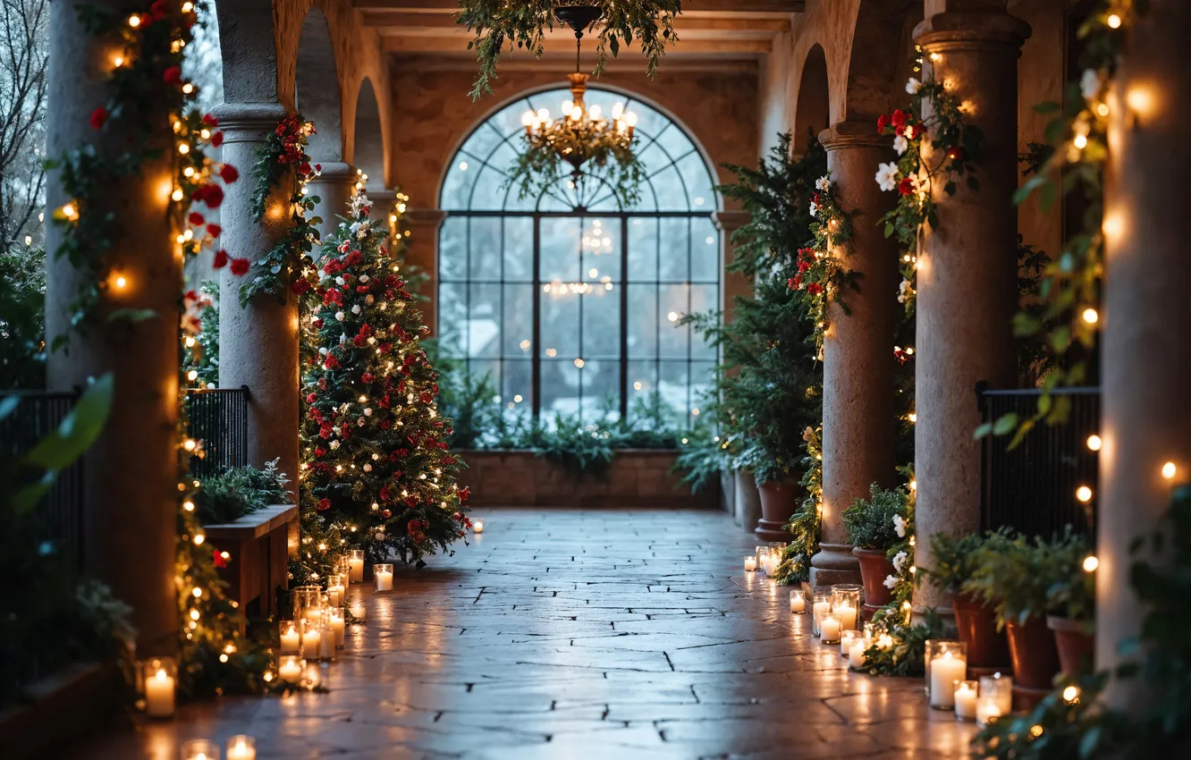 Фото обои комната, елка, интерьер, Рождество, Новый год, Christmas, view, tree