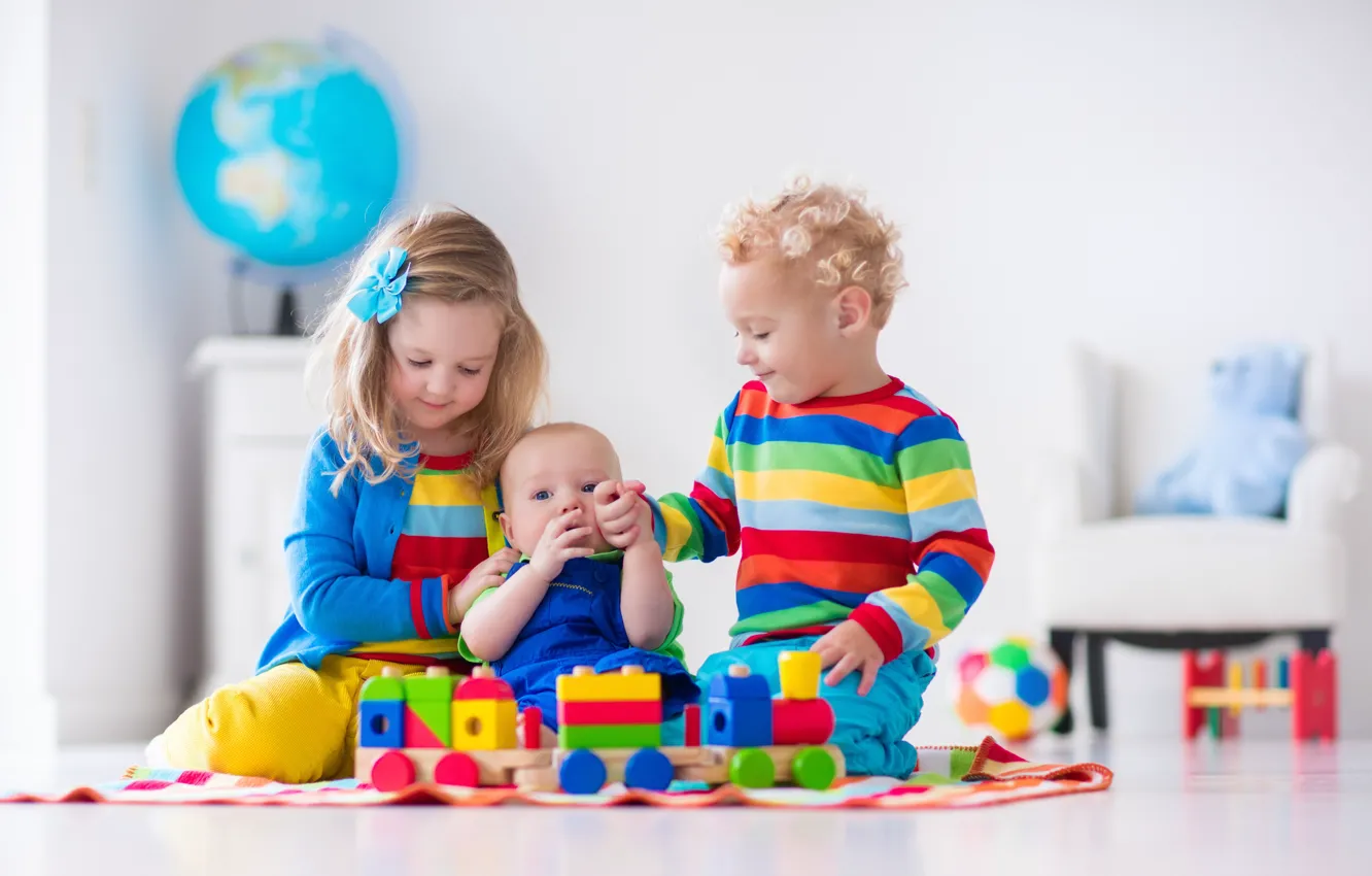 Фото обои дети, игра, colorful, конструктор, toy, blocks, playing, Kids