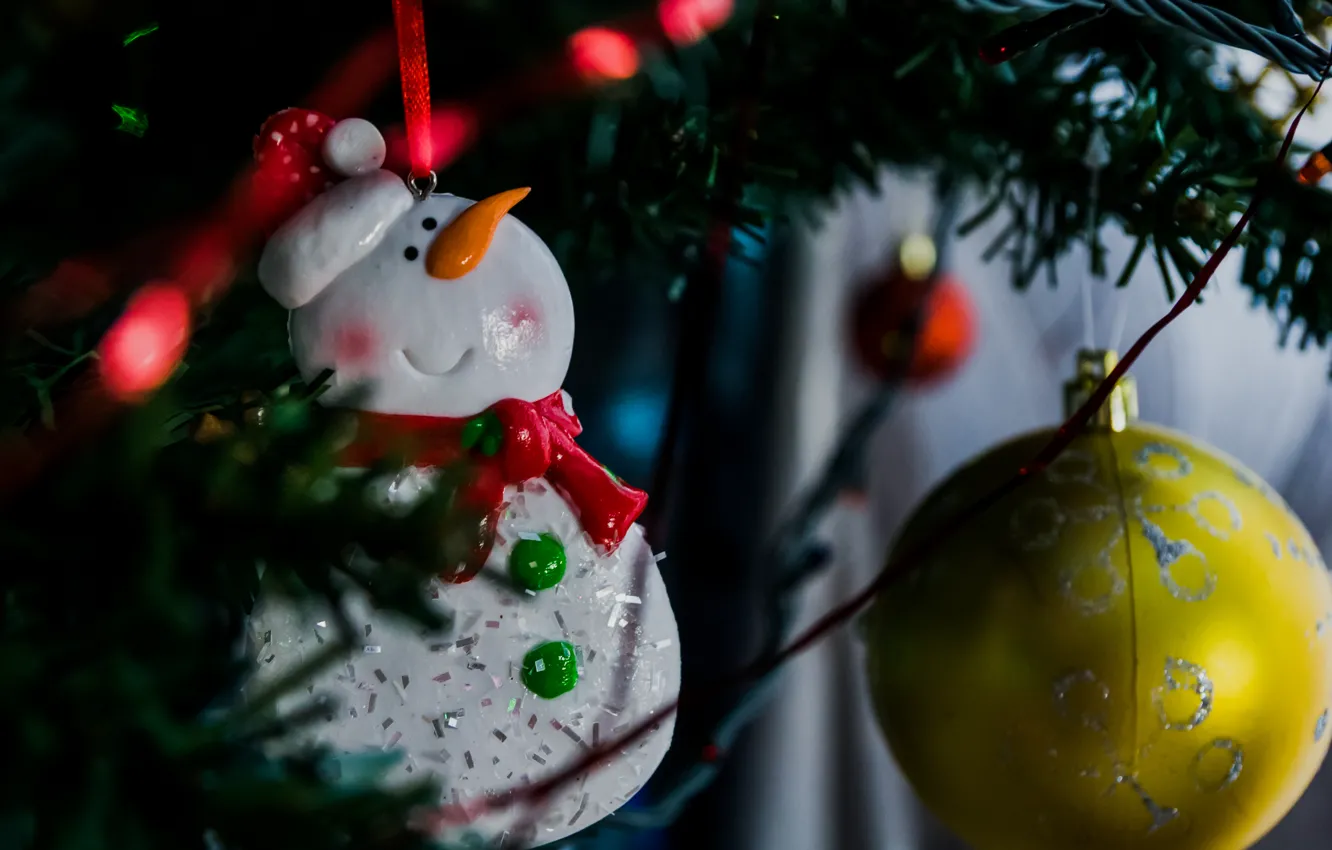 Фото обои игрушка, Новый год, снеговик, украшение, toy, New Year, snowman, 2016