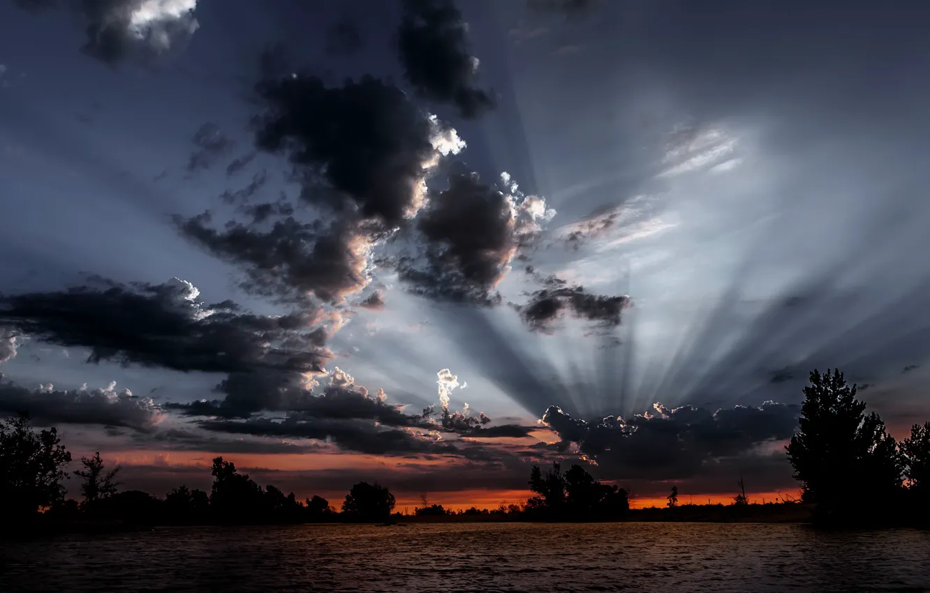 Фото обои небо, ночь, река