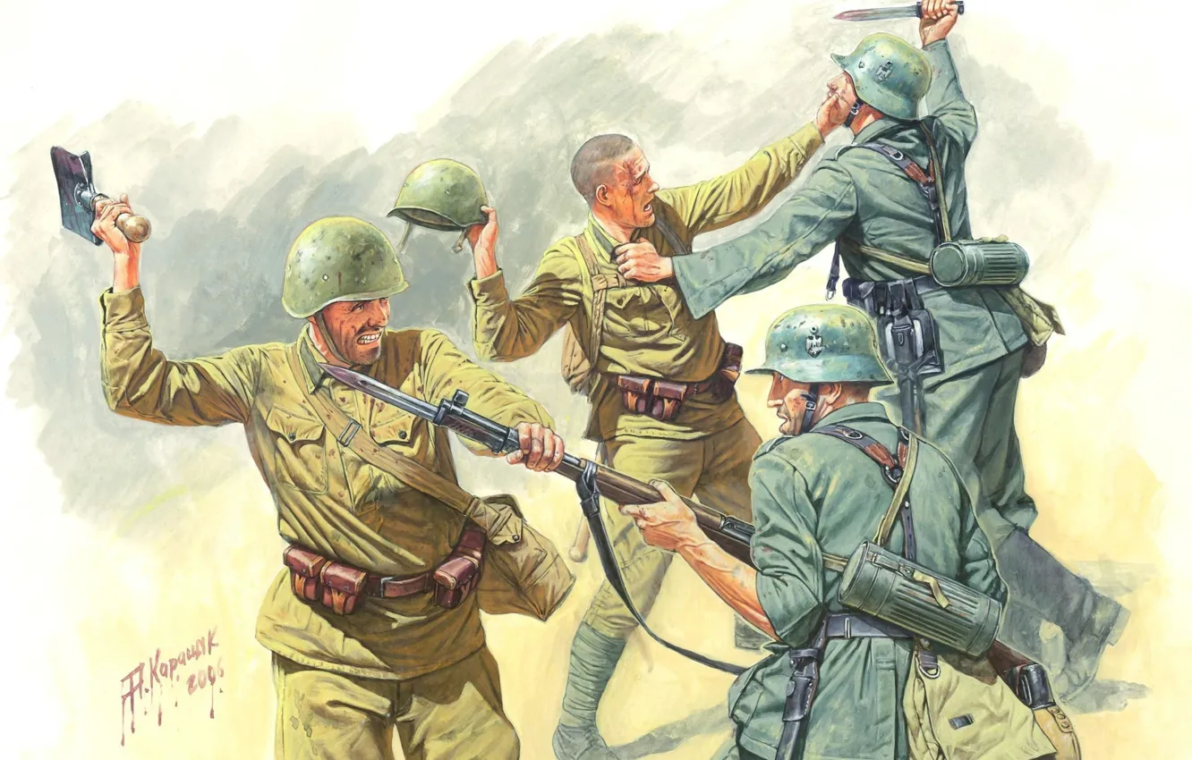 Фото обои рисунок, арт, Победа, немецкие, советские, Великая отечественная война, рукопашный бой, АндрейКаращук