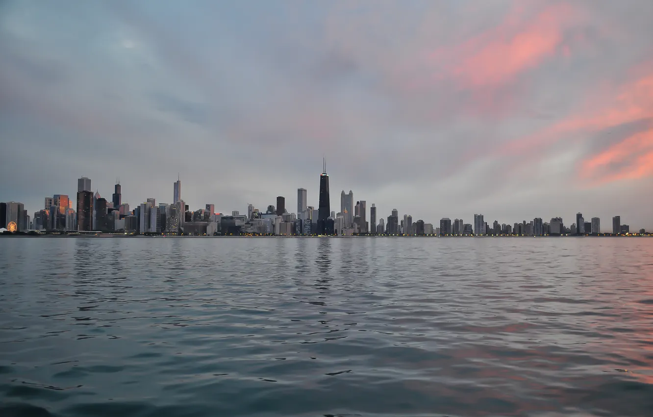 Фото обои вода, здания, небоскребы, Чикаго, USA, Chicago, мегаполис, illinois