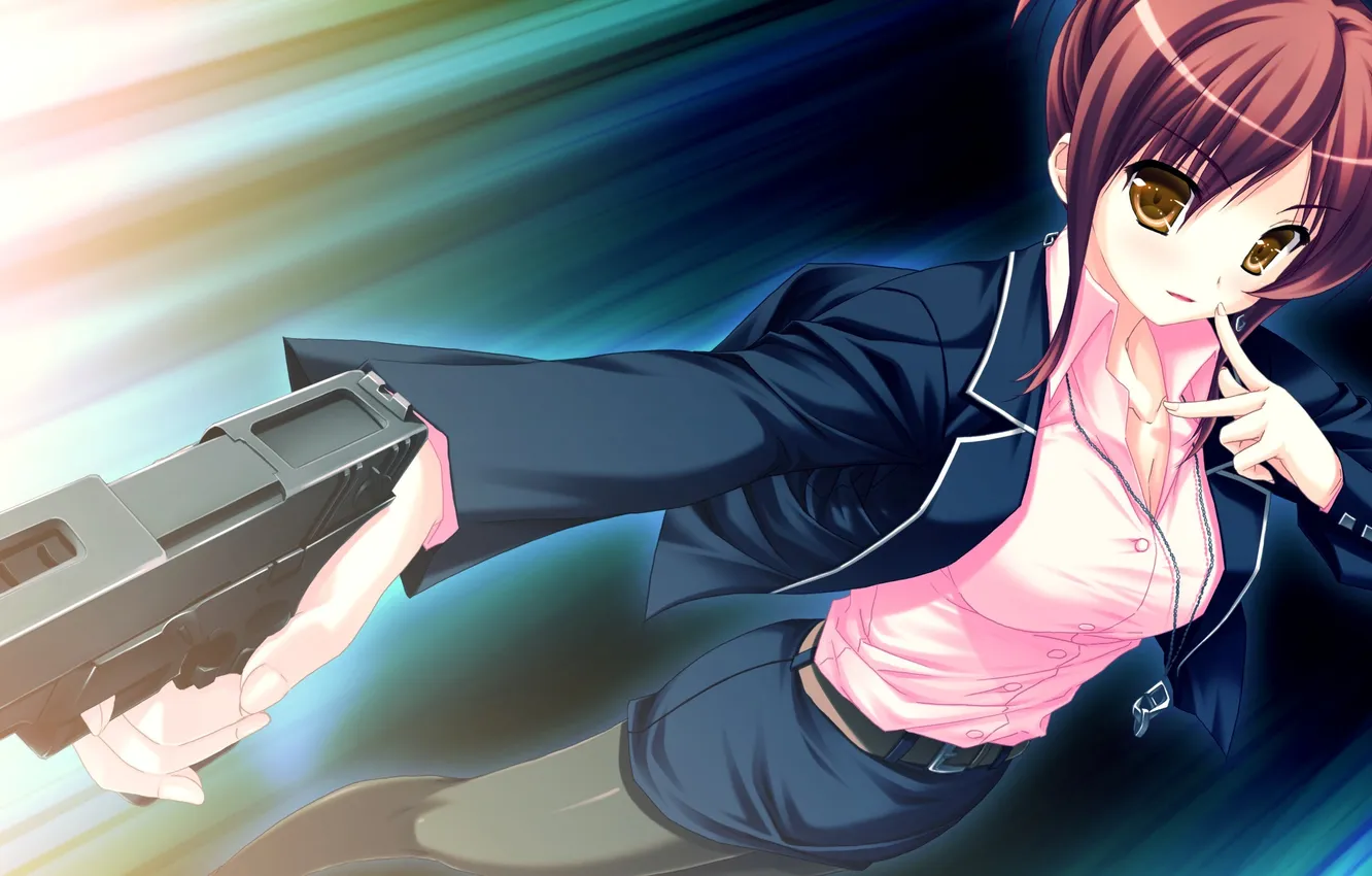 Фото обои девушка, пистолет, оружие, makita maki, shinigami no testament