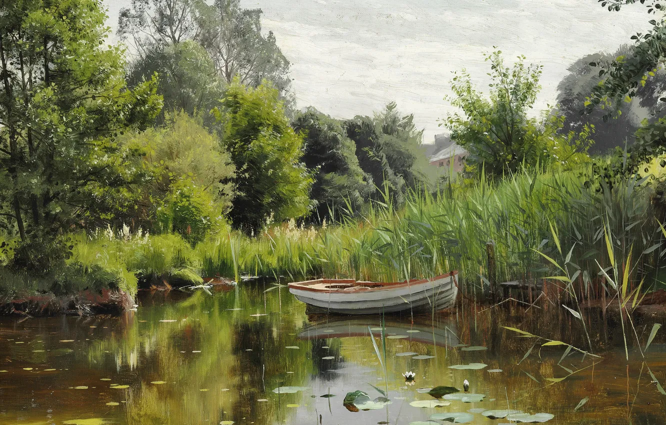 Фото обои датский живописец, 1903, Петер Мёрк Мёнстед, Peder Mørk Mønsted, Danish realist painter, A forest lake …