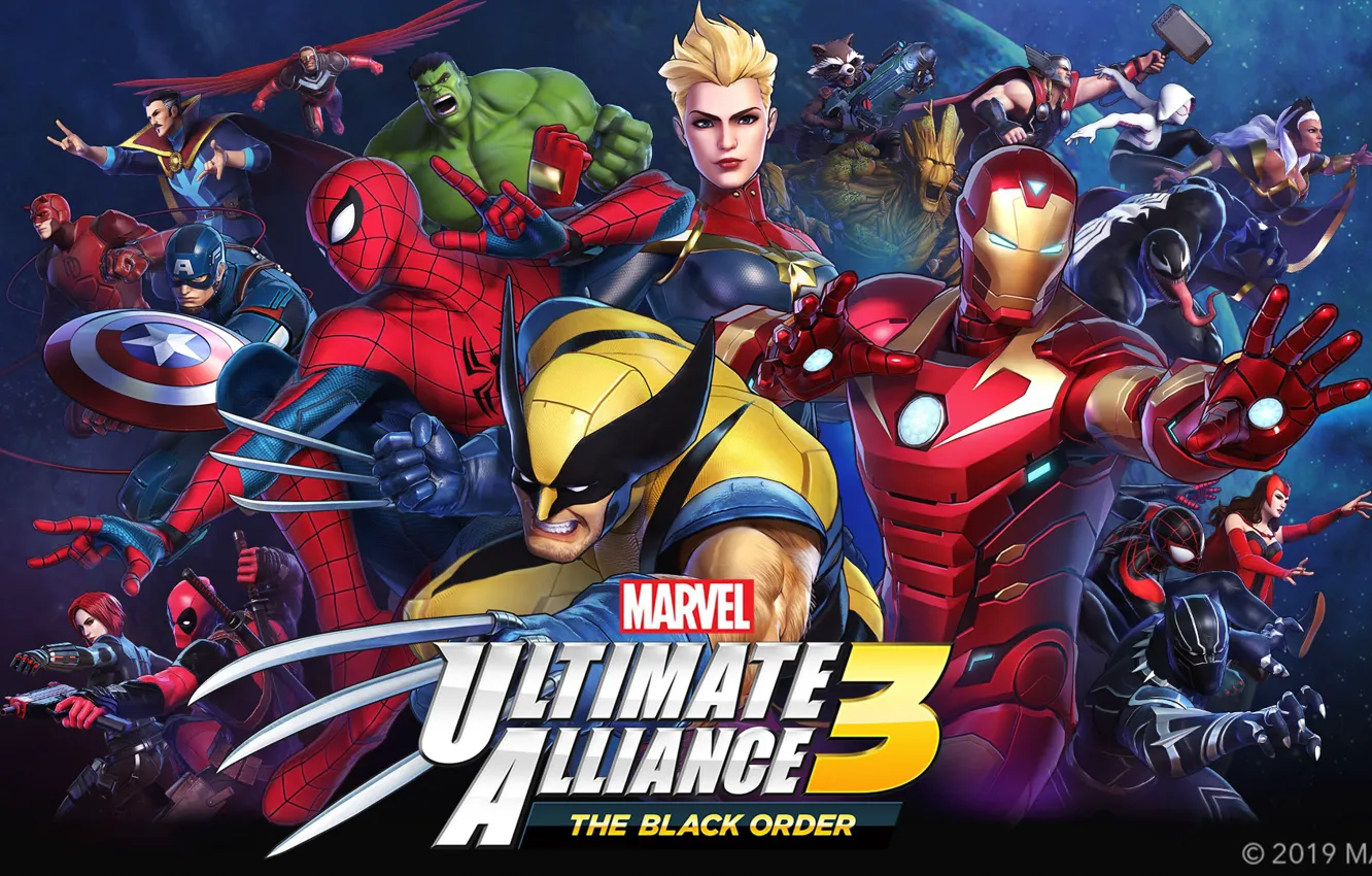 Фото обои spider-man, storm, Wolverine, deadpool, captain america, thor, hulk, iron man