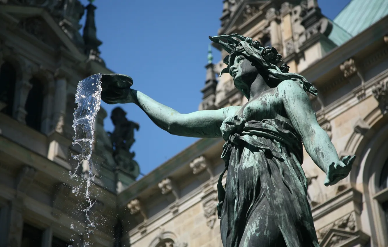 Фото обои вода, Германия, фонтан, статуя