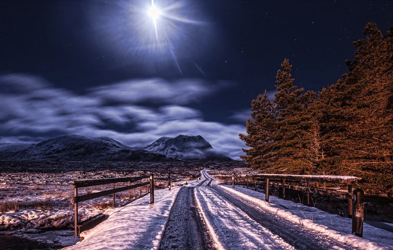Фото обои зима, дорога, ночь