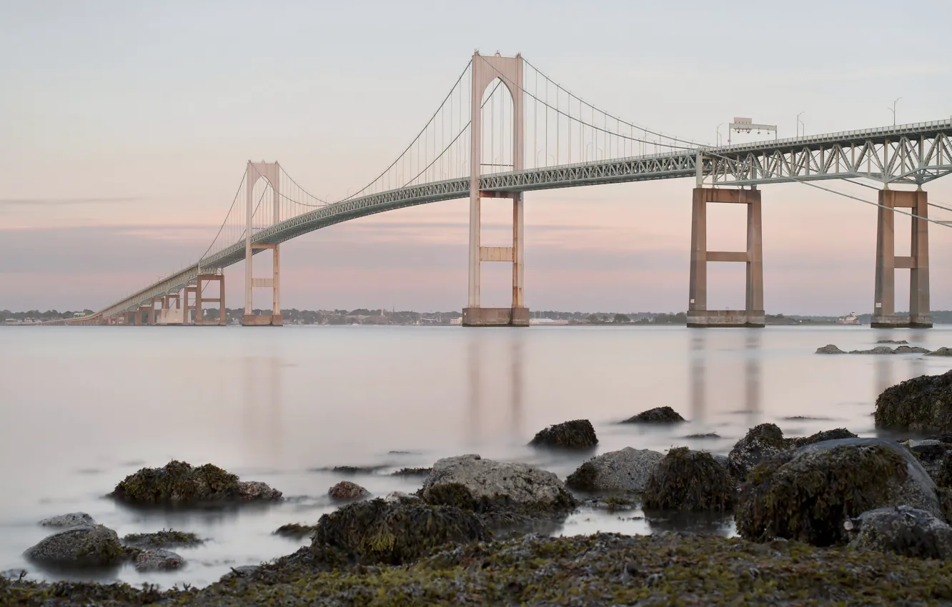 Фото обои seascape, architecture, Newport Suspension Bridge