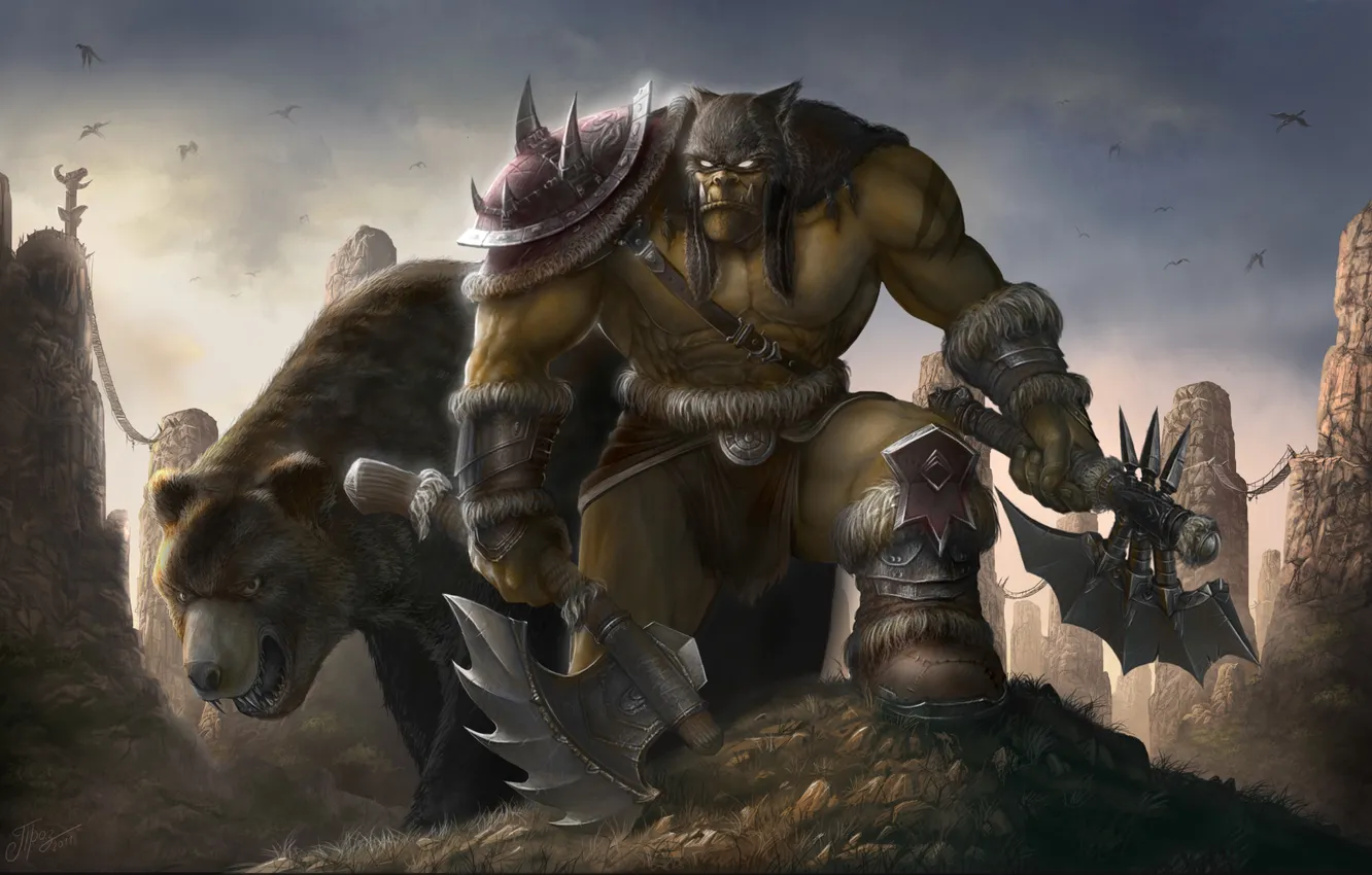 Фото обои медведь, воин, огр, орк, WarCraft III frozen throne