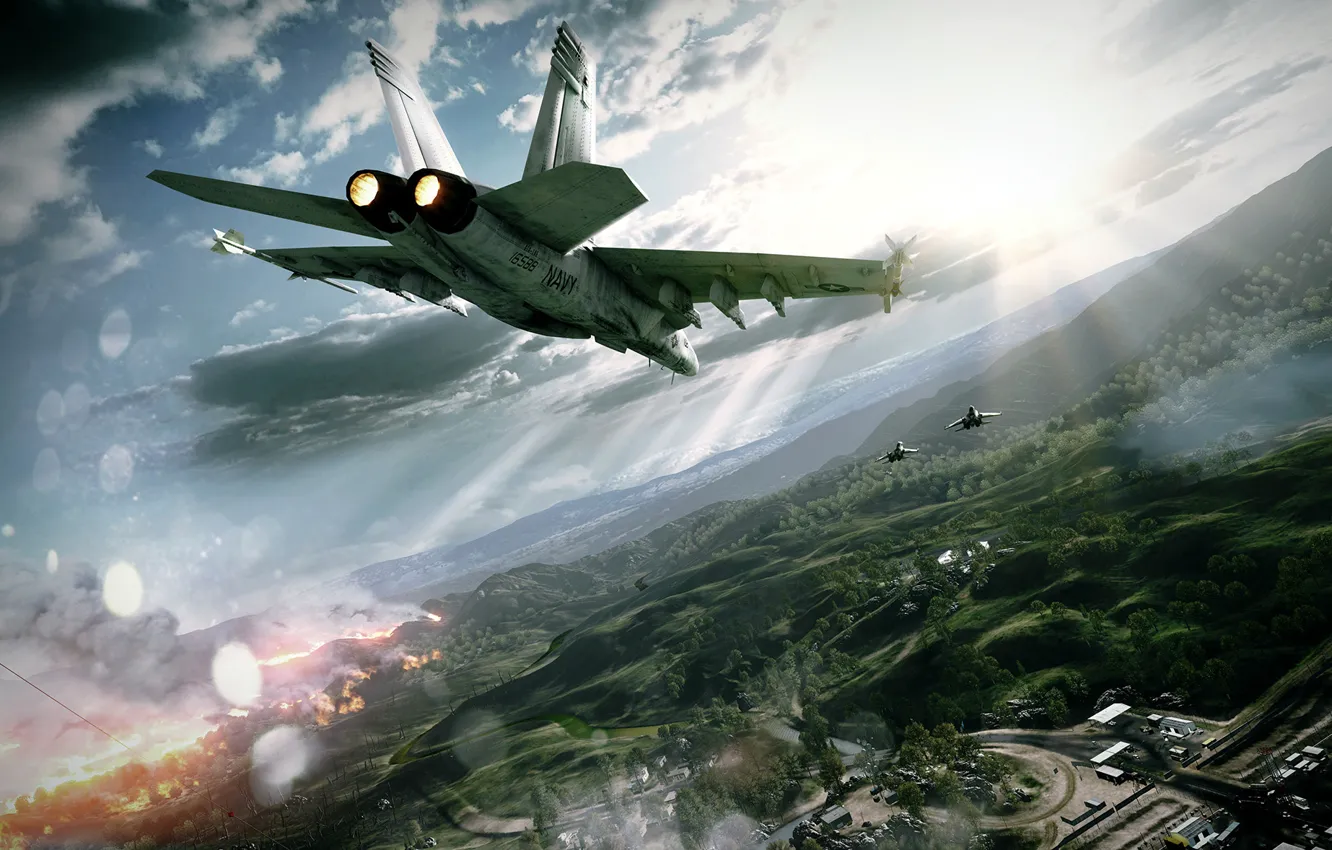 Фото обои авиация, пожар, истребители, сражение, game, самолёты, Battlefield 3, navy seals