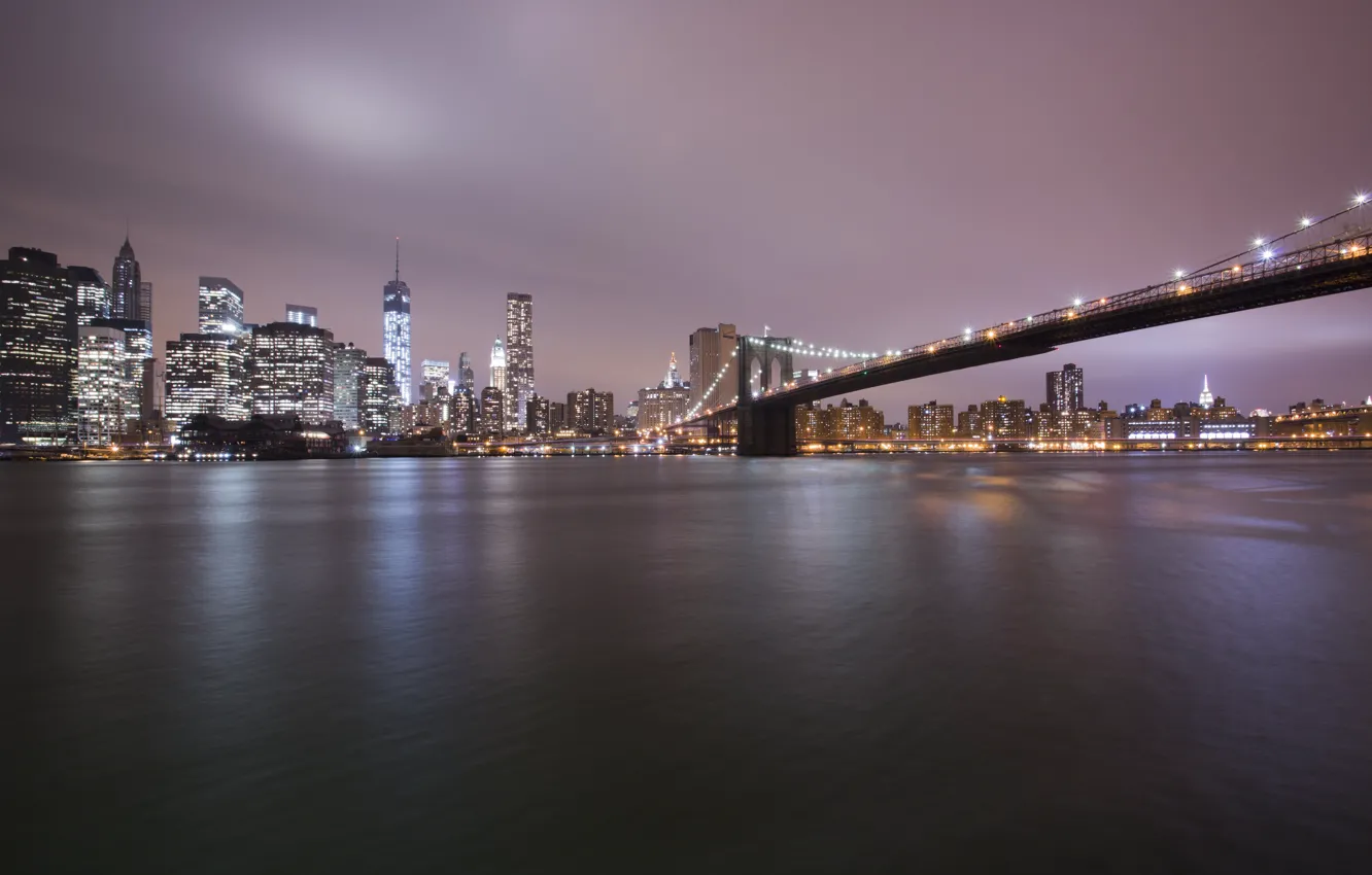 Фото обои light, sea, bridge, water, buildings
